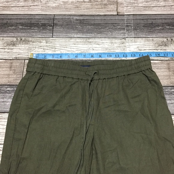 J Crew Linen Cotton Drawstring Pants Women’s 6 Olive Green Cuffed Pockets - Picture 4 of 11